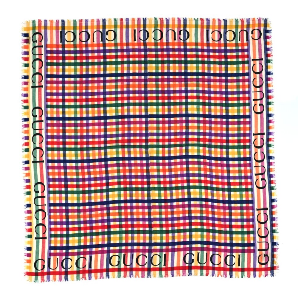 Gucci Multicolor Stripe Check Wool Shawl/Scarf - Picture 3 of 16